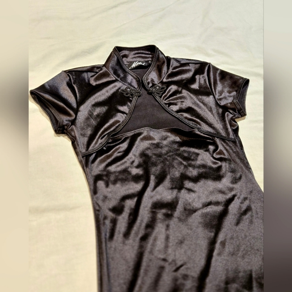Motel Rocks Elegant Black Satin Qipao Dress